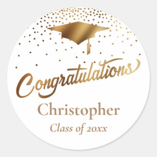 Congratulations Graduate, Class of Gold & White Classic Round Sticker