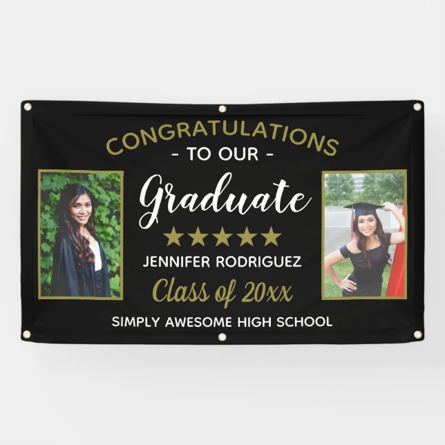 Congratulations Graduate Custom 2 Photo Graduation Banner (Horizontal)