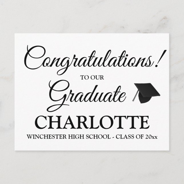 Congratulations graduate custom black script text postcard (Front)