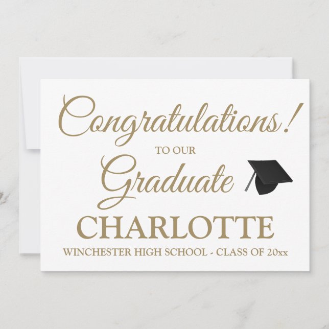 Congratulations graduate custom gold graduation announcement (Front)