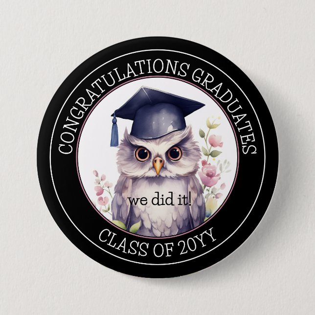 Congratulations Graduate Cute Graduation Owl  7.5 Cm Round Badge (Front)