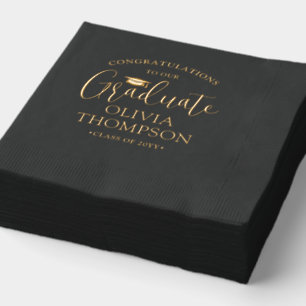 Congratulations Graduate Elegant Black and Gold Foil Napkins
