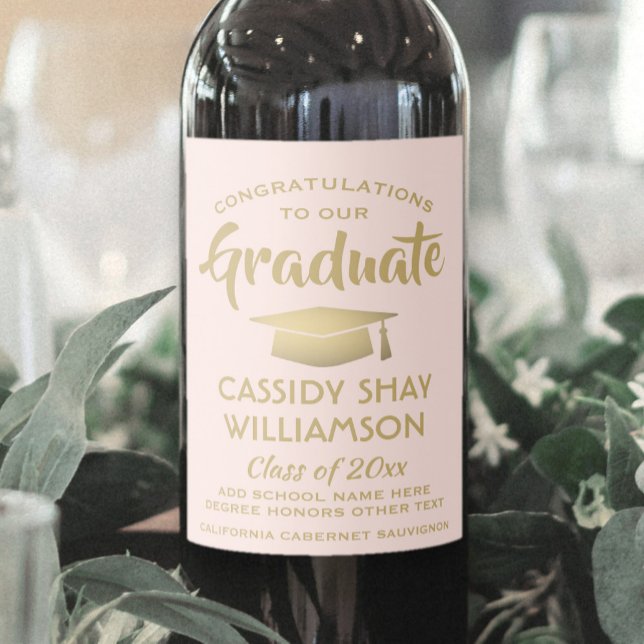 Congratulations Graduate Elegant Blush Pink & Gold Wine Label (Creator Uploaded)