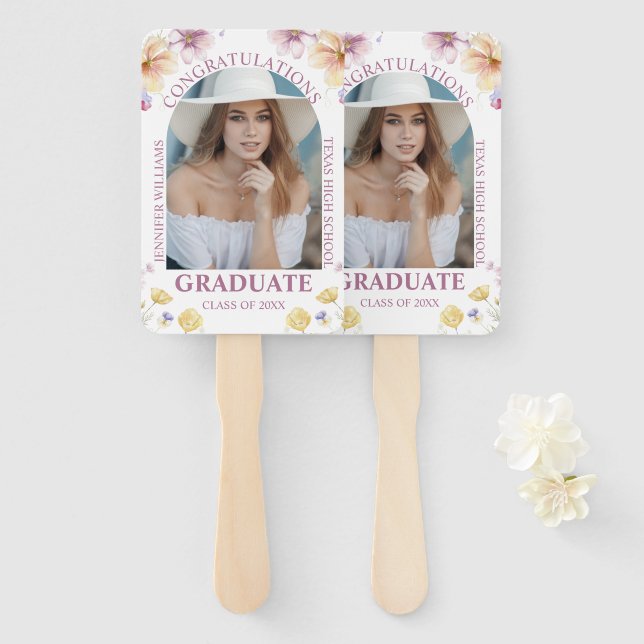  congratulations graduate floral photo stylish hand fan (Front and Back)