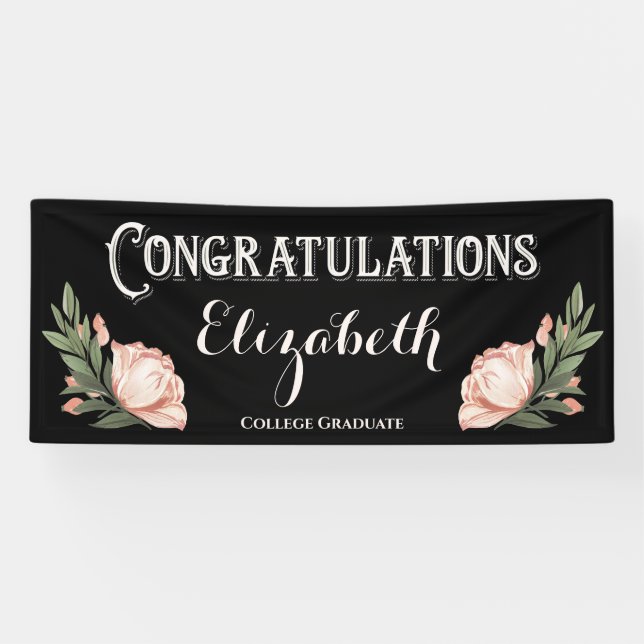 Congratulations Graduate Flowers Black Pink Banner (Horizontal)