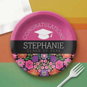 Congratulations Graduate Girly Flowers Graduation Paper Plate