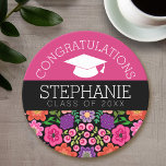 Congratulations Graduate Girly Flowers Graduation Round Paper Coaster<br><div class="desc">Add any year to personalise this whimsical design. This can be used for any graduate - high school,  college,  grad school,  med school or even trade school.</div>