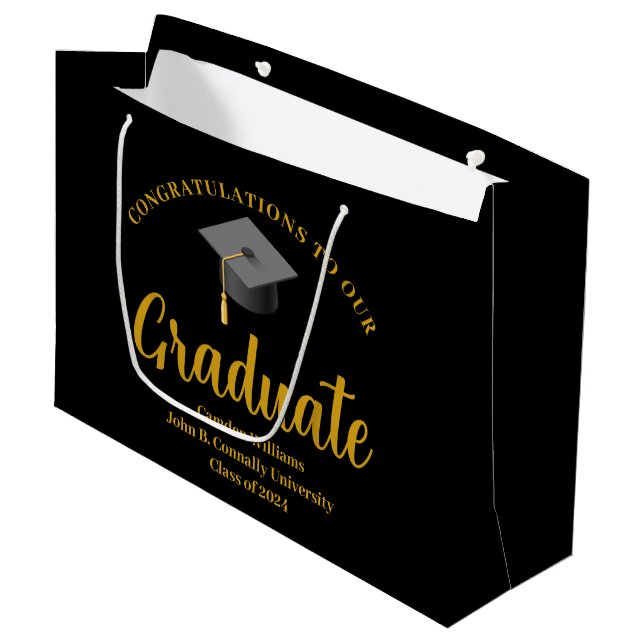 Congratulations Graduate Gold Black Chic Custom Large Gift Bag (Front Angled)