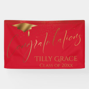 Congratulations Graduate Gold Confetti Cherry Red Banner
