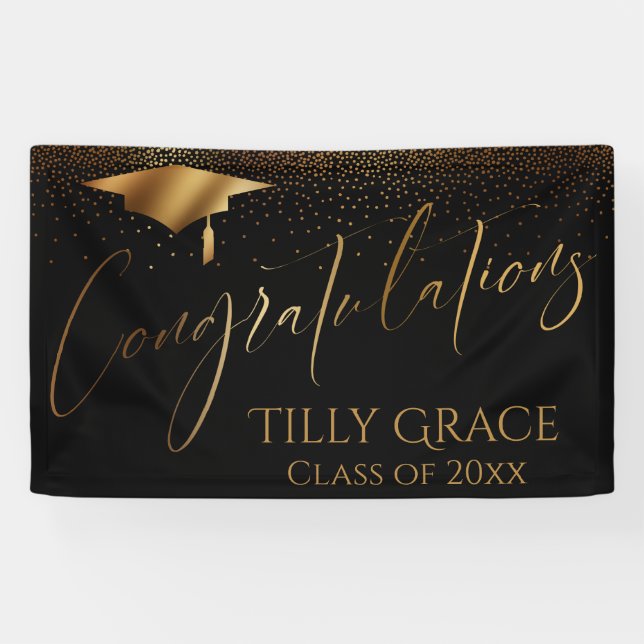 Congratulations Graduate Gold Confetti on Black Banner (Horizontal)