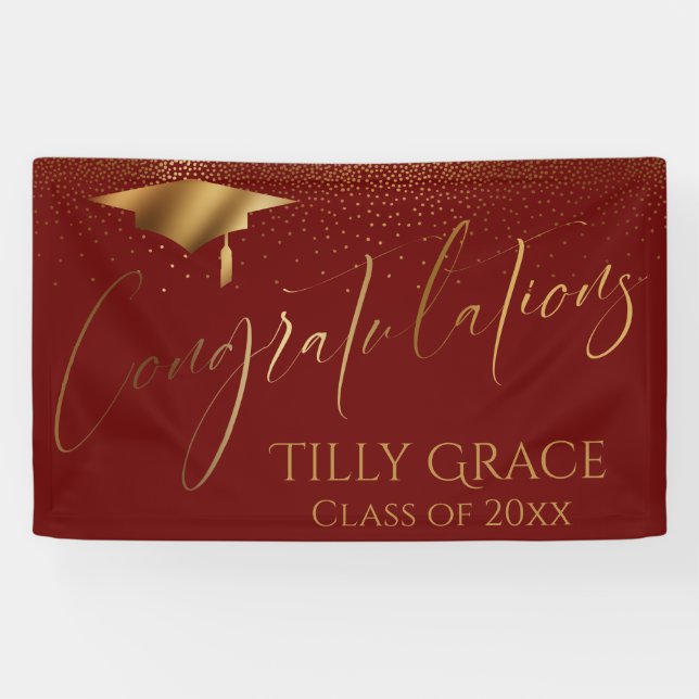 Congratulations Graduate Gold Confetti on Burgundy Banner (Horizontal)