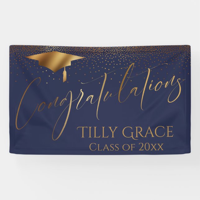 Congratulations Graduate Gold Confetti on Navy Banner (Horizontal)