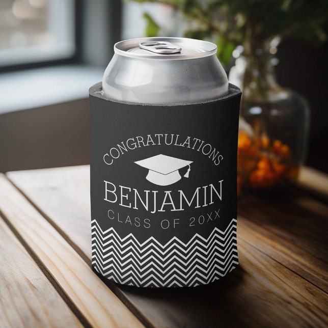 Congratulations Graduate Graduation CAN EDIT COLOR Can Cooler (Personalized can cooler with a place to add a name or other custom text - graduation theme)