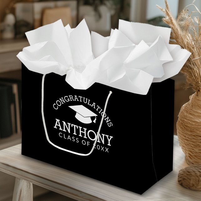 Congratulations Graduate Graduation Cap black Large Gift Bag (Custom Gift Bag)