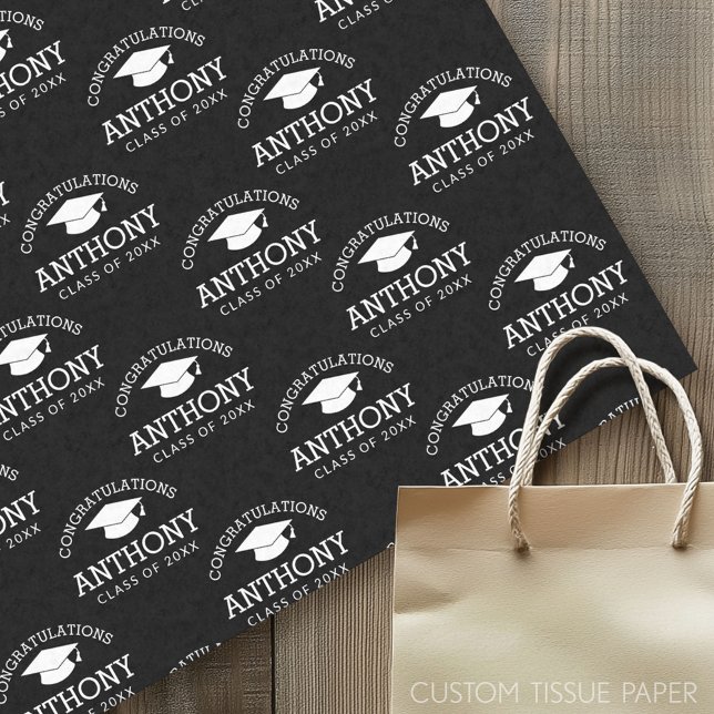Congratulations Graduate Graduation Cap black Tissue Paper (Custom Tissue Paper)