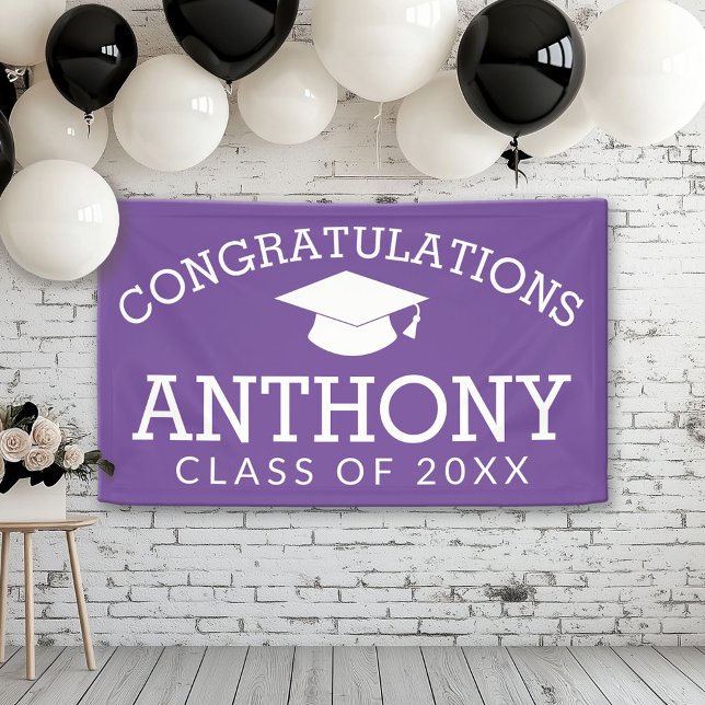 Congratulations Graduate Graduation Cap Purple Banner (Custom Graduation Banner for a Grad Party or Open House)