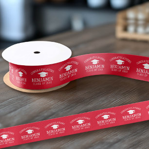 Congratulations Graduate Graduation Cap red white Satin Ribbon