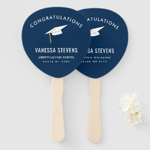 Congratulations Graduate Graduation Navy Modern Hand Fan