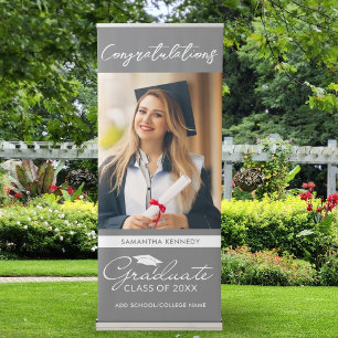 Congratulations Graduate Graduation Photo Grey Retractable Banner