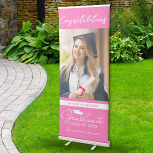 Congratulations Graduate Graduation Photo Pink Retractable Banner
