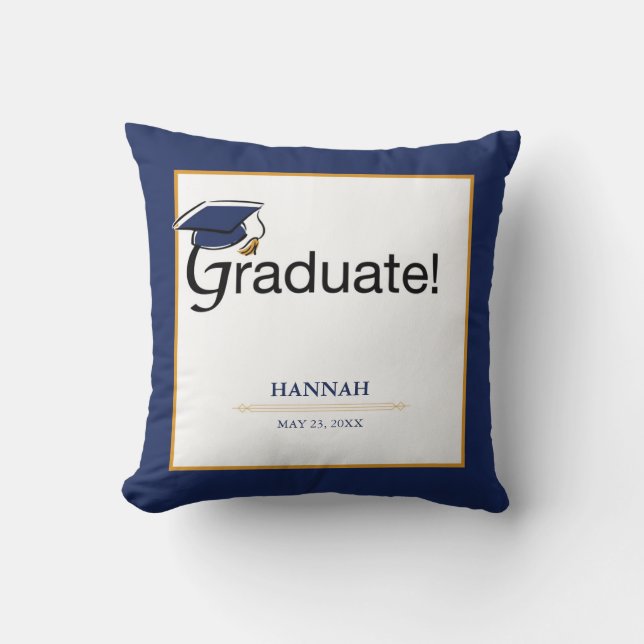 Congratulations Graduate, Hat, Tassel, Blue, Gold Cushion (Front)