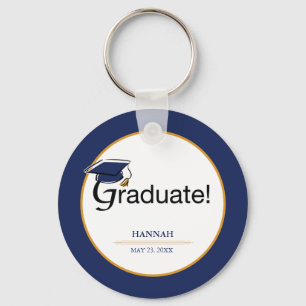 Congratulations Graduate, Hat, Tassel, Blue, Gold Key Ring