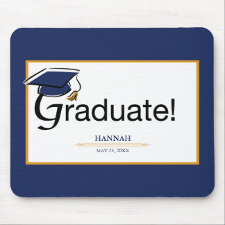 Congratulations Graduate, Hat, Tassel, Blue, Gold Mouse Mat