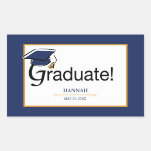 Congratulations Graduate, Hat, Tassel, Blue, Gold Rectangular Sticker