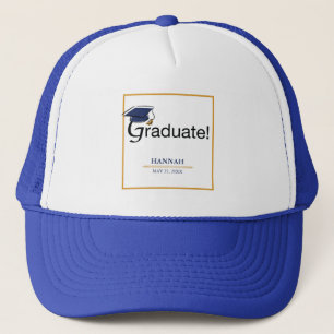Congratulations Graduate, Hat, Tassel, Blue, Gold Trucker Hat