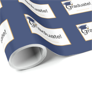 Congratulations Graduate, Hat, Tassel, Blue, Gold Wrapping Paper
