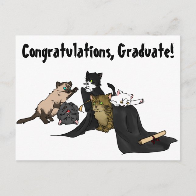Congratulations, Graduate! Kitty Card. Announcement Postcard (Front)