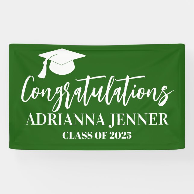 Congratulations Graduate Modern Script Green Banner (Horizontal)