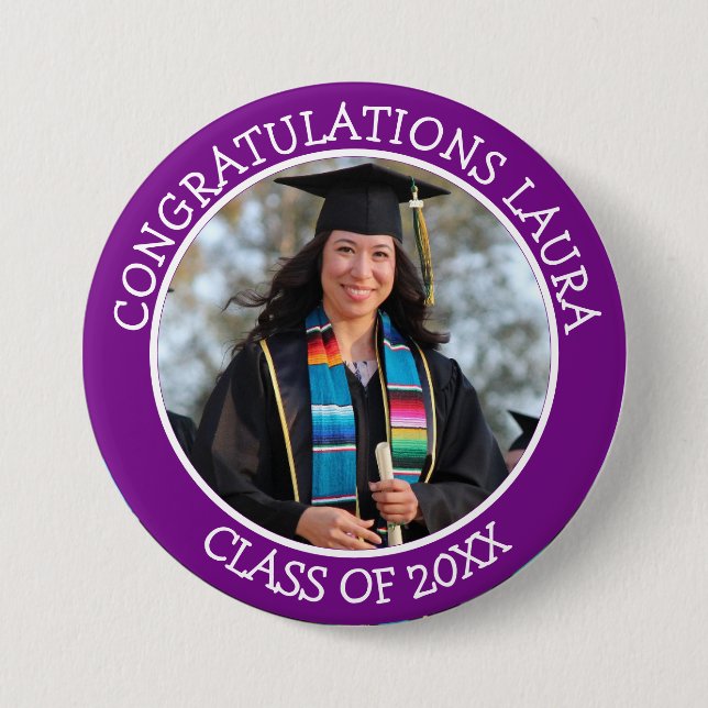 Congratulations Graduate name and photo   7.5 Cm Round Badge (Front)