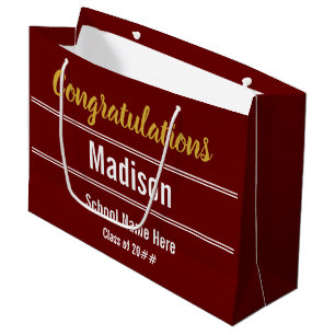 Congratulations Graduate Name Dark Red Graduation Large Gift Bag