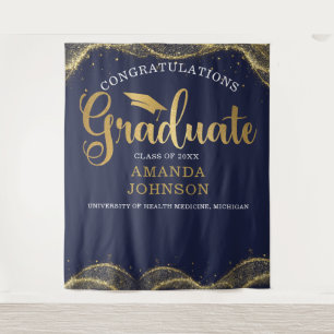 Congratulations Graduate Navy-Blue Backdrop Tapestry