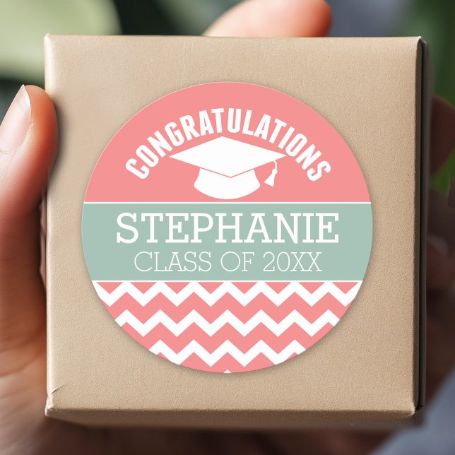 Congratulations Graduate - Personalised Graduation Classic Round Sticker (Custom Sticker for Party Favors and Envelopes)