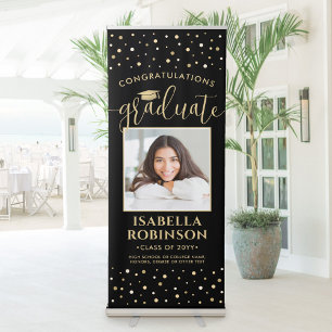Congratulations Graduate Photo Black and Gold Retractable Banner