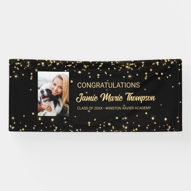 Congratulations graduate Photo gold confetti  Banner (Horizontal)