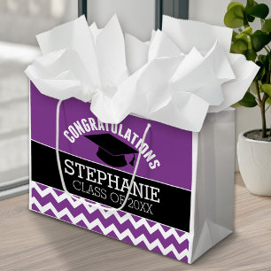 Congratulations Graduate - Purple Black Graduation Large Gift Bag