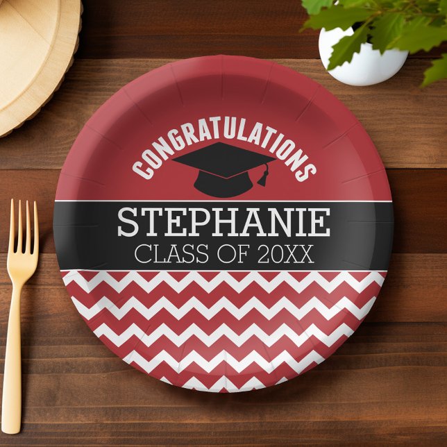 Congratulations Graduate - Red Black Graduation Paper Plate (Custom Graduation Plates)