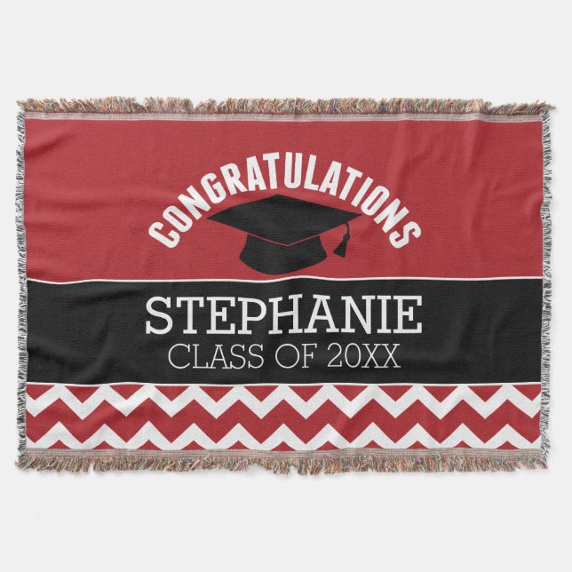 Congratulations Graduate - Red Black Graduation Throw Blanket (Front)