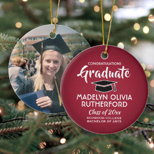 Congratulations Graduate Red Graduation Photo Ceramic Tree Decoration