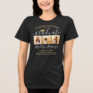 Congratulations Graduate Script 3 Photo Graduation Tri-Blend Shirt