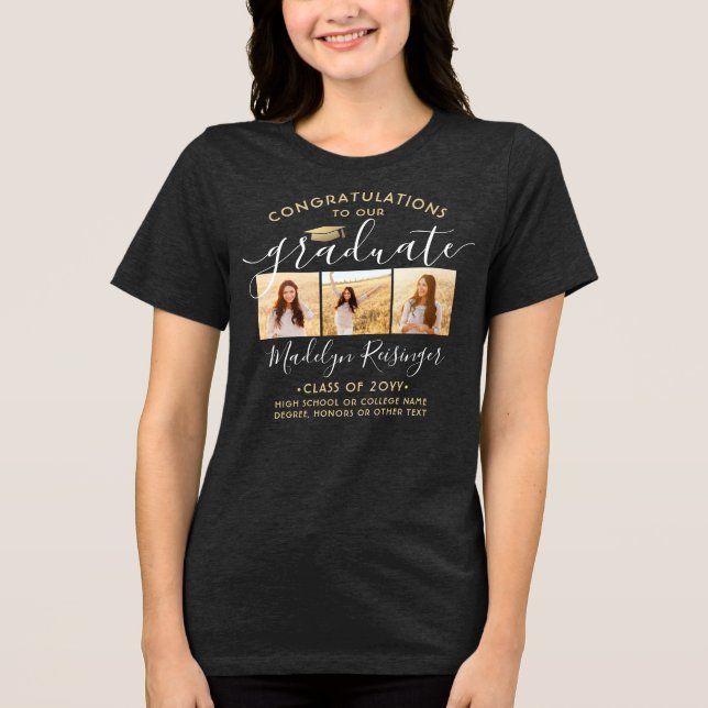 Congratulations Graduate Script 3 Photo Graduation Tri-Blend Shirt (Front)