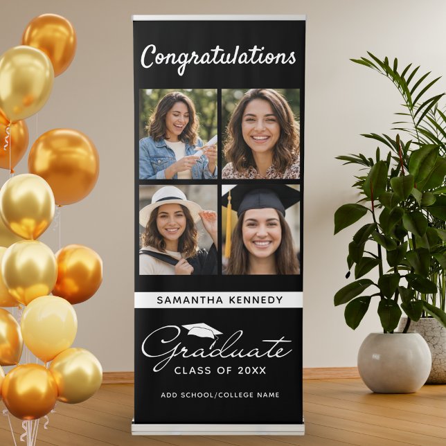 Congratulations Graduation 4 Photo Collage Black   Retractable Banner (Creator Uploaded)
