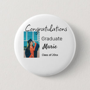 Congratulations graduation add name year text phot 6 cm round badge