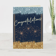 Congratulations Graduation Blue and Gold Sparkle