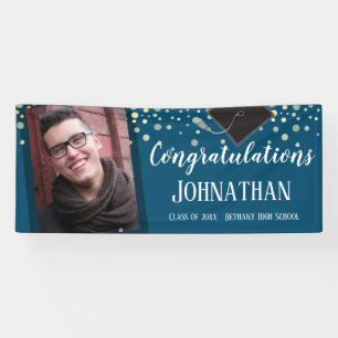 Congratulations Graduation Blue Confetti Photo Banner