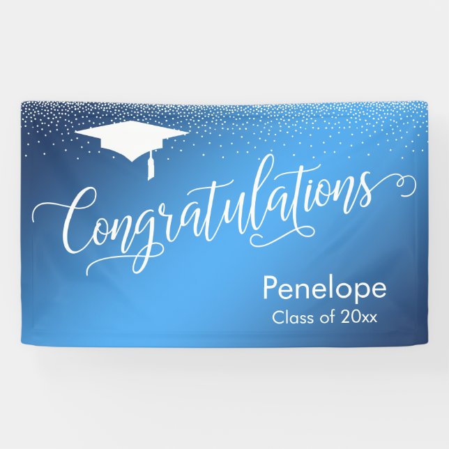 Congratulations Graduation Blue Gradient Ombre Banner (Horizontal)