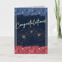 Congratulations Graduation Blue & Red Sparkle